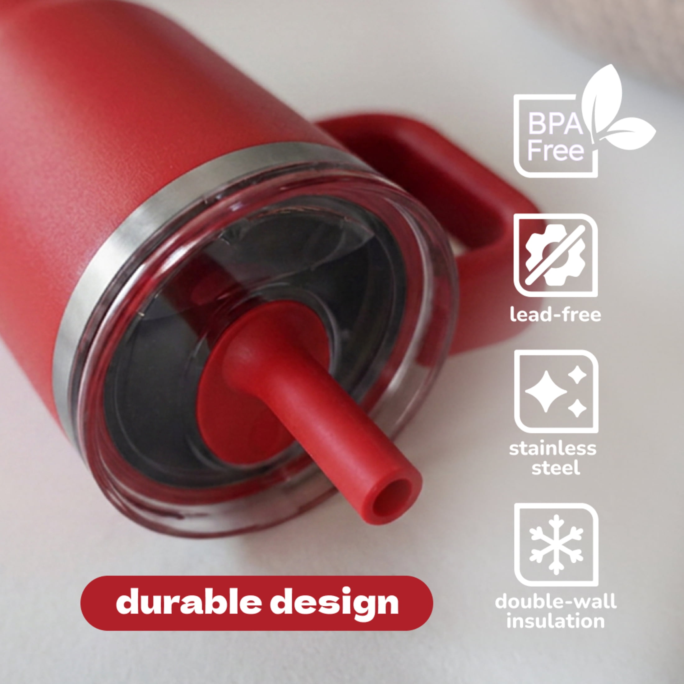 YAYA My First Travel Tumbler for Preschool & Kids 3+, Insulated Stainless Steel Tumbler with Reusable Silicone Straw & Spill-Proof Lid, Cup Holder Compatible, BPA-Free, 12oz, Santa Hats