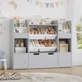 thumbnail image 2 of Hiphuta Kid Storage Toy Organizer, Wood Toy Storage Organizer with 4 Toy Boxes, Kids Bookcase with Book Rack, Gray, 2 of 7