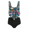 thumbnail image 2 of Women Flounce Swimsuit Two Pieces Bathing Suits Ruffled Tankini Top High Waisted Bikini Set Tummy Control, 2 of 5