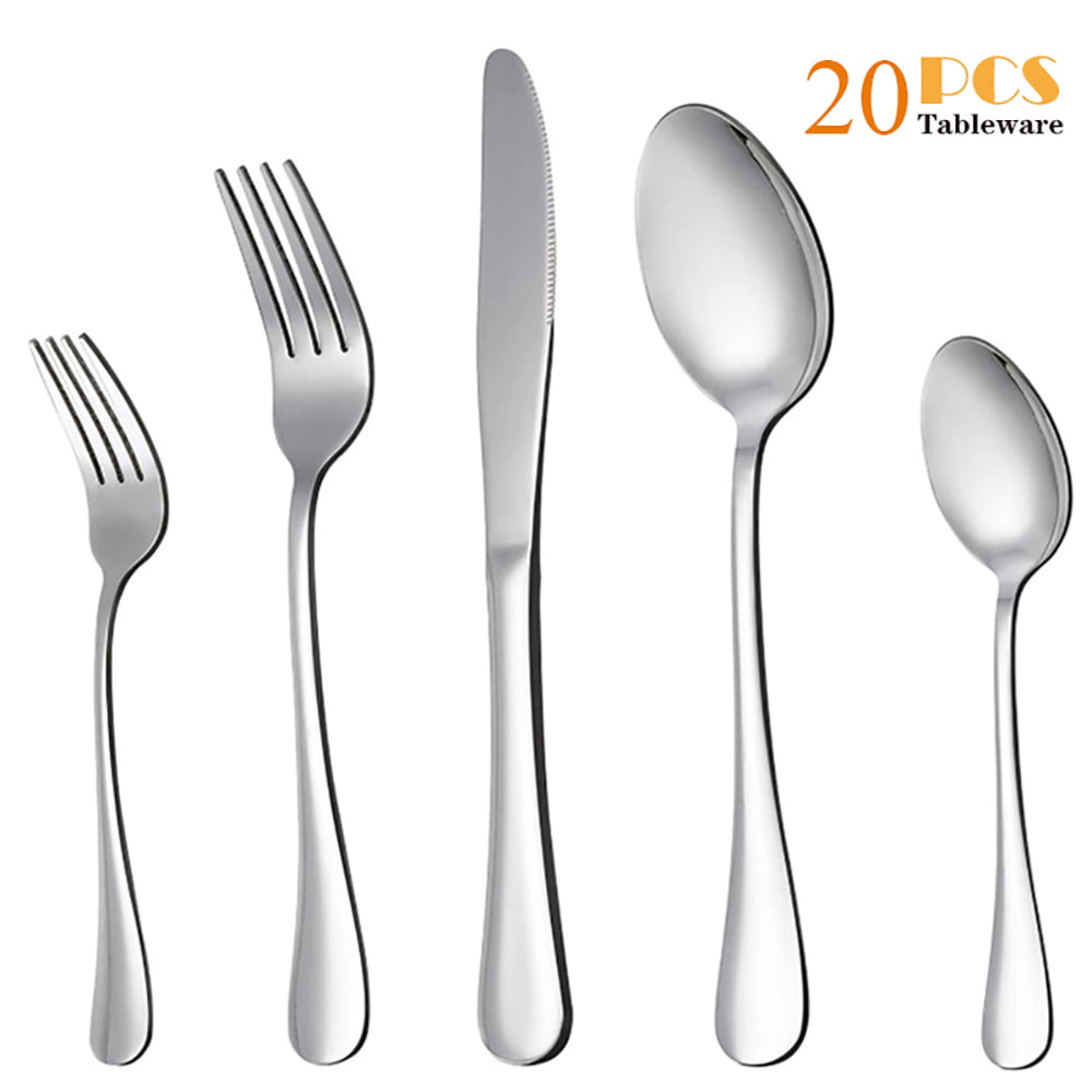 20 piece Mirror Black Stainless Steel Flatware Set Fork Spoon Cutlery Silverware 
