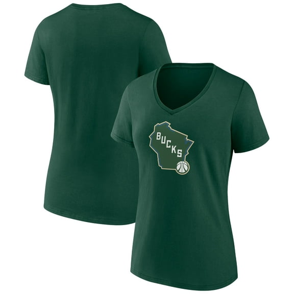 Women's Green Milwaukee Bucks Alternate Logo V-Neck T-Shirt