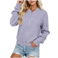 thumbnail image 2 of Brqkzdu Waffle Bomber Jacket for Women Full Zip Long Sleeve Casual Jackets Fall Loose Fitting Lightweight Jacket with Pockets Purple, 2 of 6