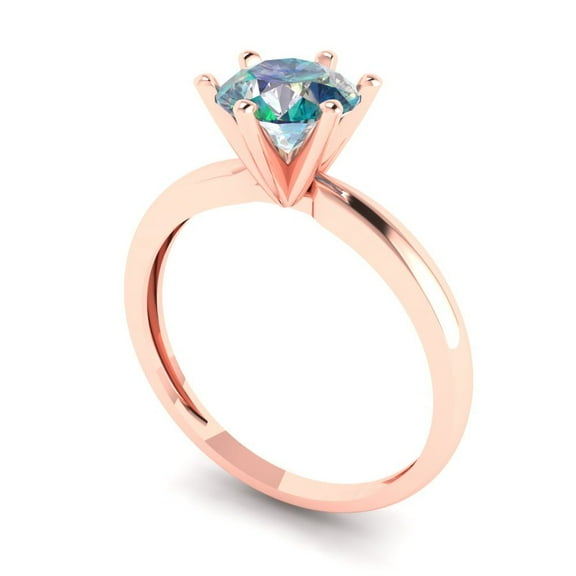 1 ct Round Cut Blue Moissanite Solitaire Engagement Ring for Women in 18K Rose Gold
