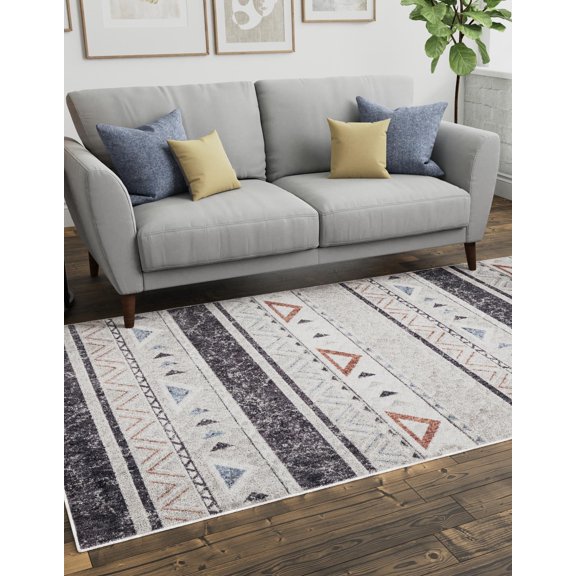 Rugs.com Eco Southwestern Collection Rug – 4' x 6' Gray Medium Rug Perfect For Entryways, Kitchens, Breakfast Nooks, Accent Pieces