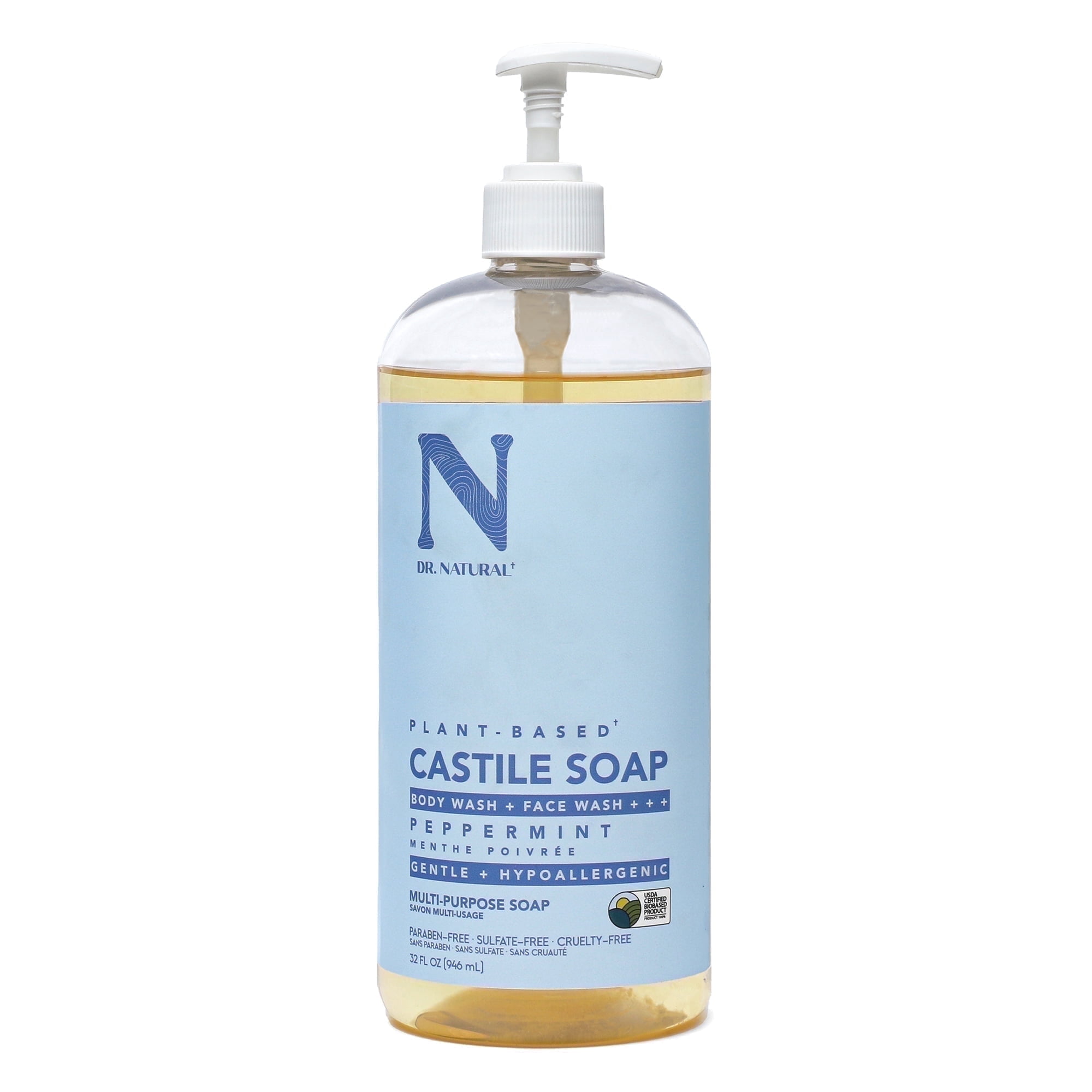 Dr. Natural Peppermint Castile Shower Gel & Body Wash, 32 fl oz