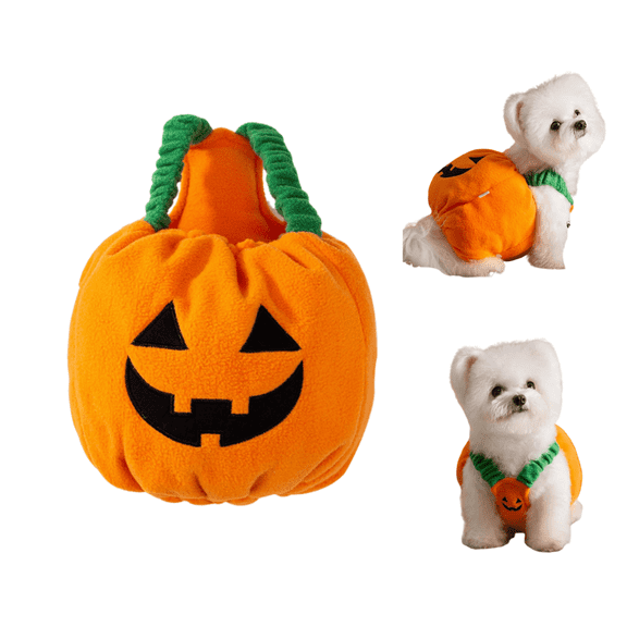 1Pc Small Size Plush Pumpkin Pet Costume, Cute Halloween Fleece Dog Transformed Outfit for Puppy Small Medium Pet Party Cosplay