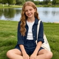 thumbnail image 5 of Iyufng Girls' Outfit Sets 2 Pieces, Solid Color Long Sleeve Button-Down Shirt and Shorts Set, Summer Casual Clothing Sets, 5 of 9