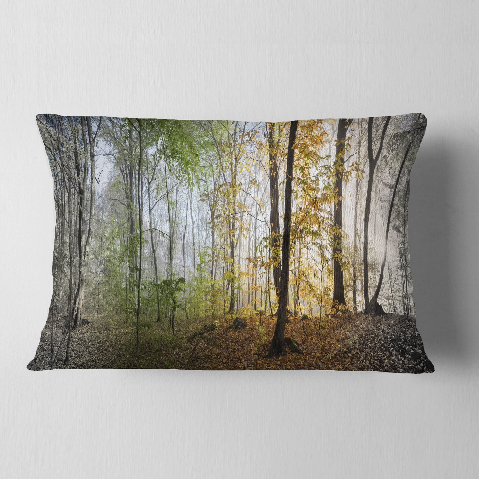 Designart Morning Forest Panoramic View - Landscape Photography Throw Pillow - 12x20