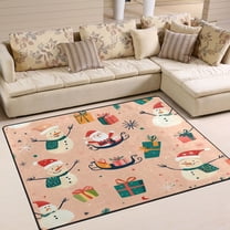 Yayeee Area Rugs for Living Room 5.2'x4' Non Slip Washable Bedroom Floor Carpet, Beige Christmas Snowman
