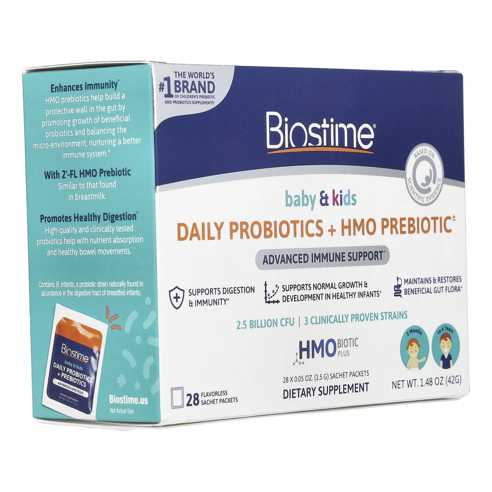 Biostime Baby & Kids Daily Probiotics + HMO Prebiotic, Advanced Immune Support, 28 x 1.5G Sachet Packets