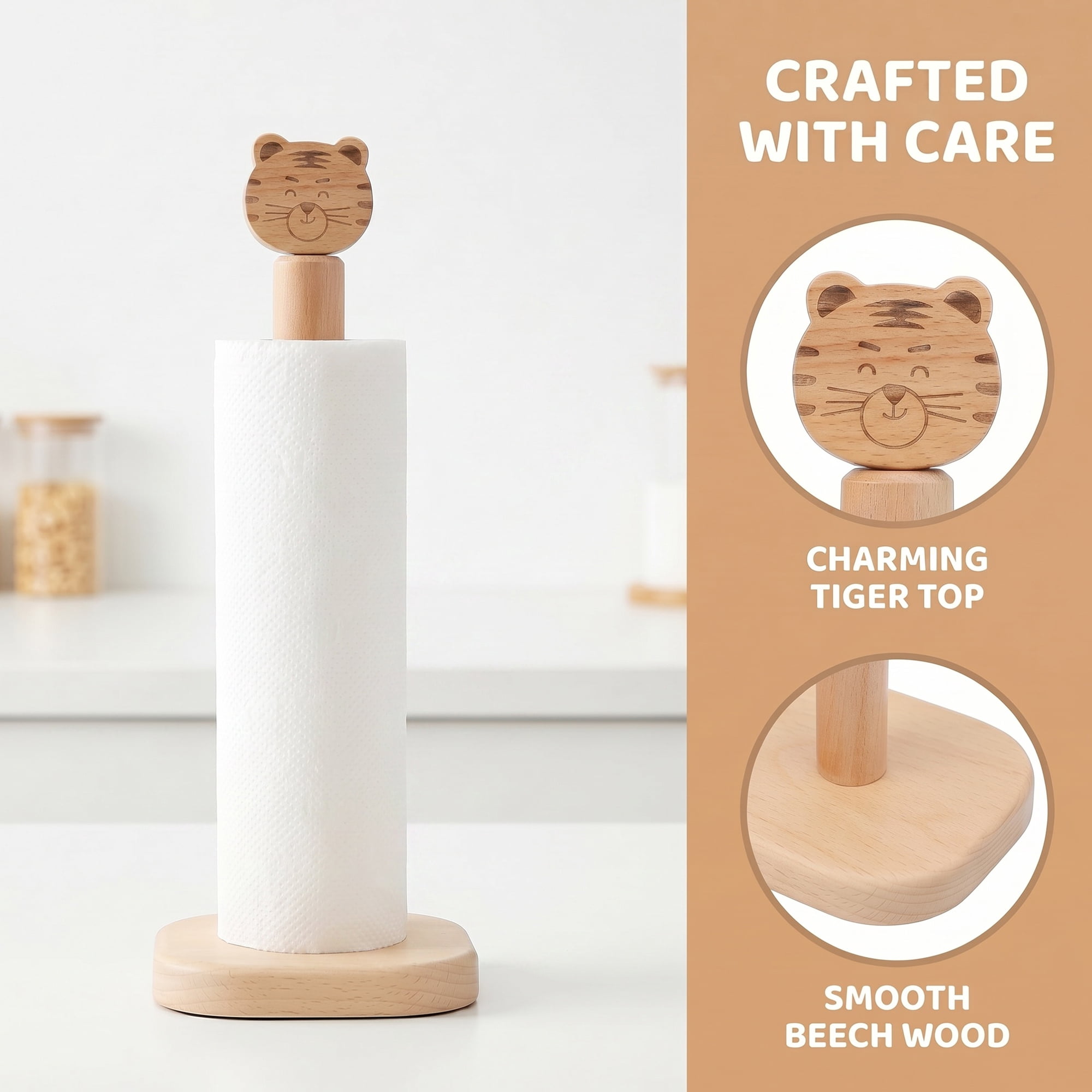 Unique Bargains Paper Towel Holder Countertop Non Slip Base Dispenser Tiger 13.6x5.1inch