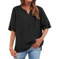 thumbnail image 2 of Womens Summer Cotton Linen Tops V Neck Short Sleeve Shirts Loose Casual Comfy Embroidered T Shirts S-4XL, 2 of 8