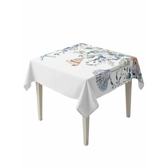 Green Teal Eucalyptus Table Cloth, Coastal Summer Starfish Waterproof Tablecloth for Square Tables, Reusable Washable Fabric Table Cover for Restaurant Kitchen Dining Tables 60"x60"