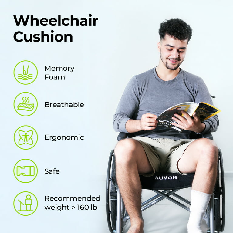 AUVON Ergonomic Anti-Slip Wheelchair Cushions, Front High Rear Low Thick Seat Cushion with Hump Design Avoid Slipping, Chair Cushions for Knock