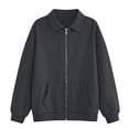 thumbnail image 5 of Full Zip Up Sweatshirt Women No Hood - Oversized Loose Casual Long Sleeve Collared Jacket 2026 Fall Winter Clothes Dark Gray S, 5 of 6