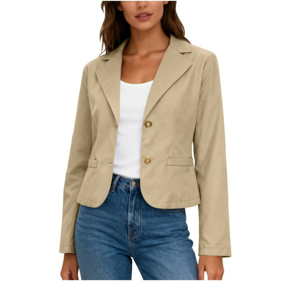 Rutainlusire Womens Trendy Lapel Comfy Buttoned Blazer Suit Jackets 2026 Womens Casual Blazer Long Sleeve Lapel Button Slim Work Office Blazer Jacket