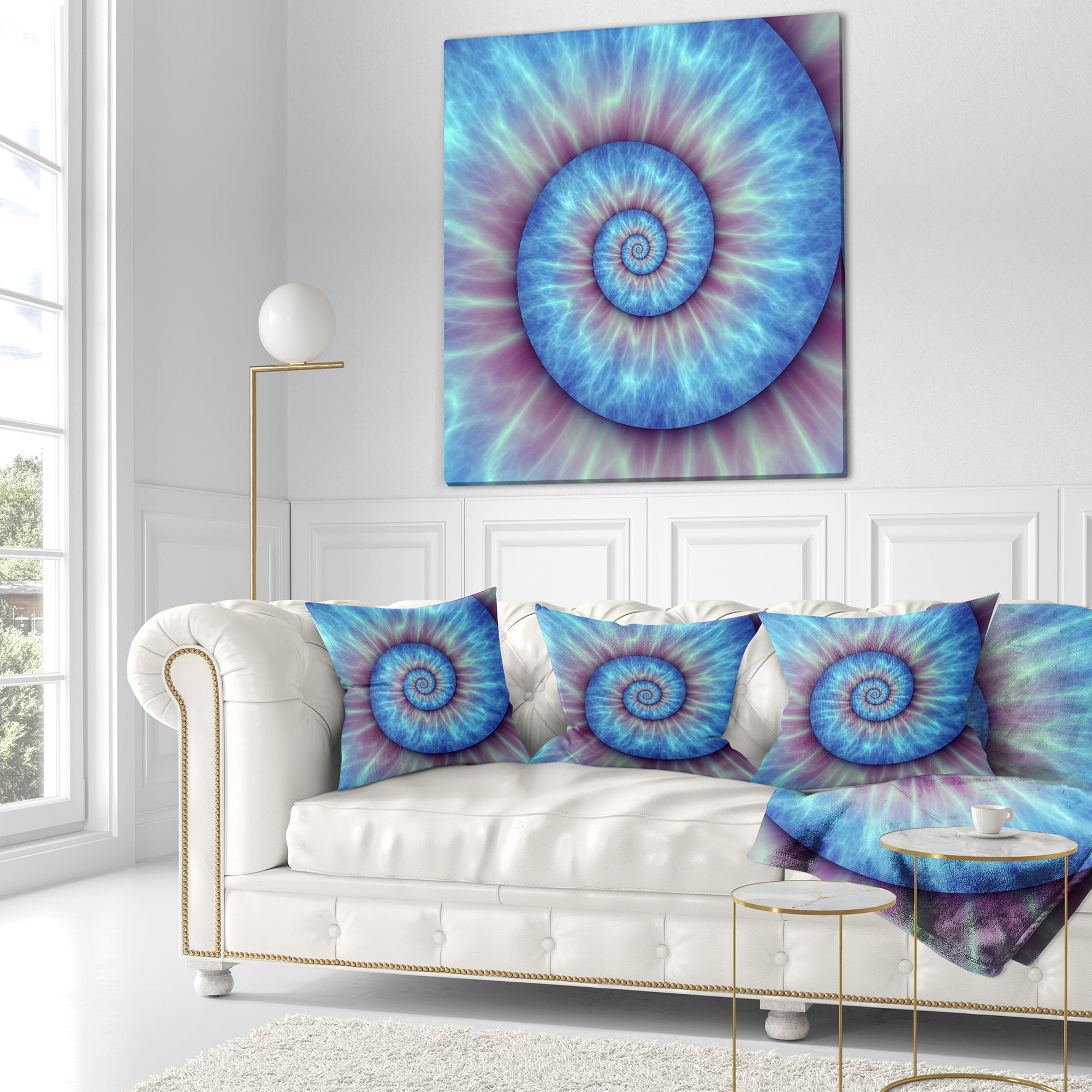 Designart Fibonacci Pattern Blue - Contemporary Throw Pillow - 18x18