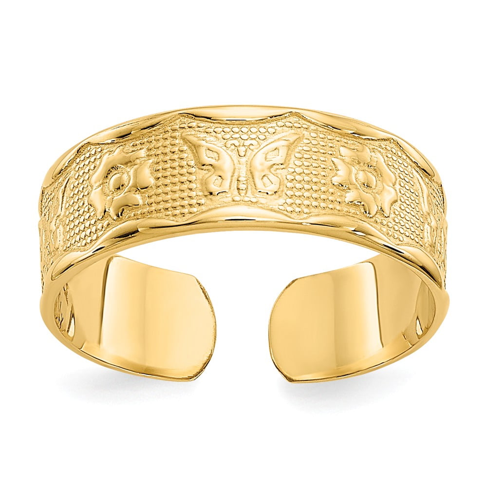 Real 14kt Yellow Gold Flower & Butterfly Toe Ring; for Adults and Teens; for Women and Men