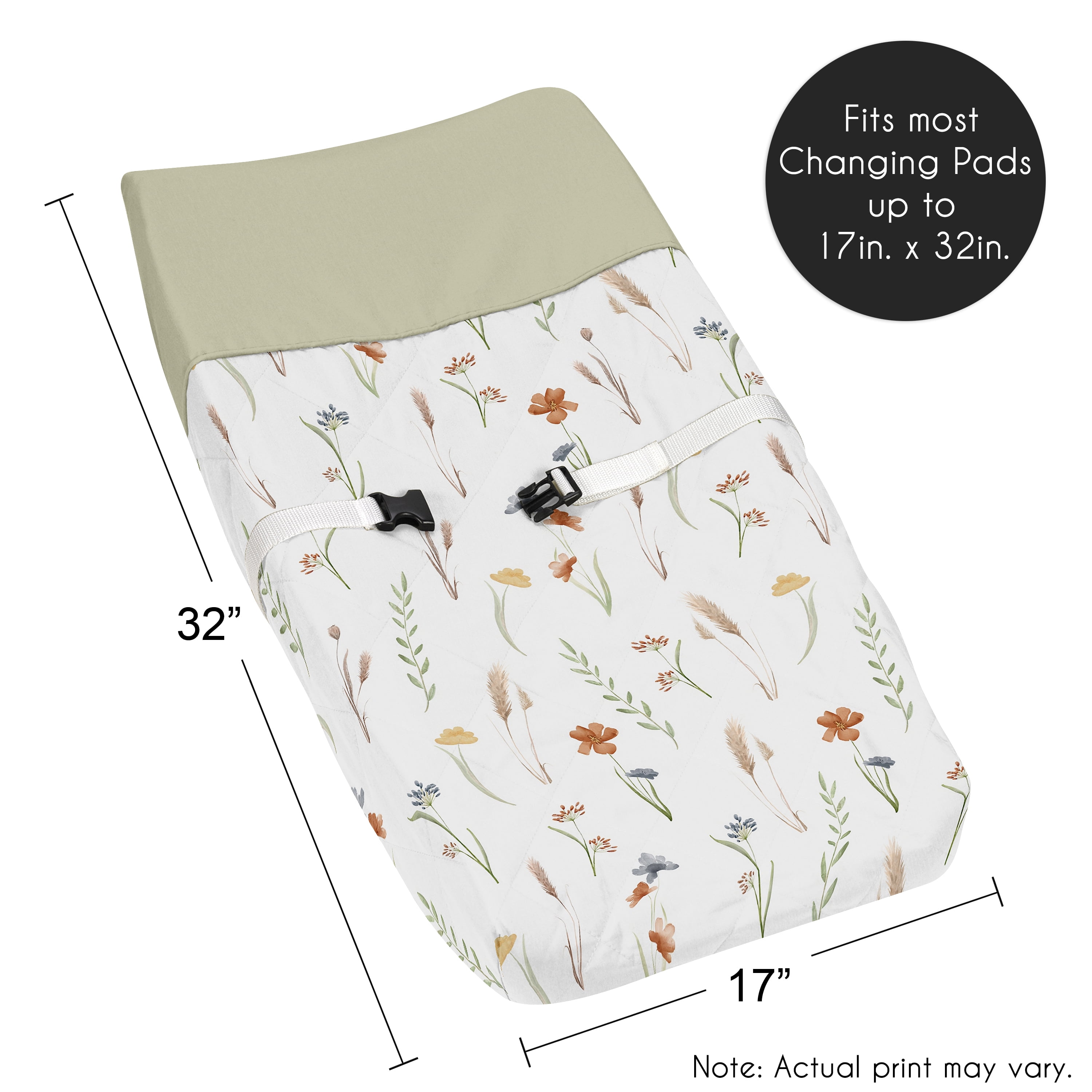 Sweet Jojo Designs Watercolor Floral Garden Green Blue and Orange Changing Pad Cover
