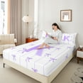 thumbnail image 4 of Castle Fairy Teens Boys Girls Bowknot Personalized Initial K 3Pcs Twin Sheet Sets,Purple Geometric Stripes Twin Fitted Sheet,Dreamy Princess Breathable Flat Sheet,Microfiber Bedroom Decor, 4 of 7