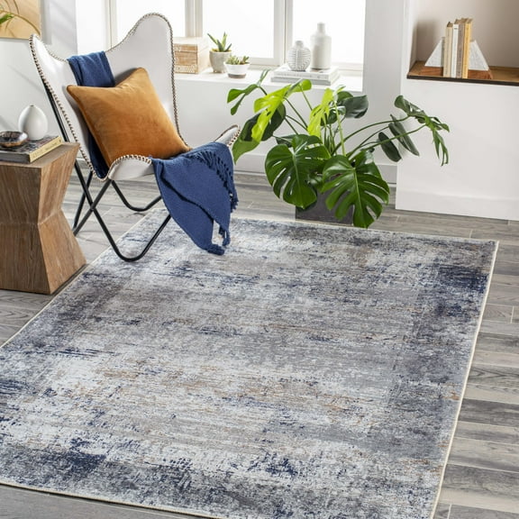 Mark&Day Washable Rugs, 5x7 What Cheer Traditional Dark Blue Area Rug, Blue Brown Grey Carpet for Living Room, Bedroom or Kitchen (5'3" x 7'3", Machine Washable)