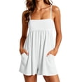 thumbnail image 2 of FDGIU Women's 2026 Summer Spaghetti Strap Romper, Gathered Empire Waist Pocket Sleeveless Casual Short Jumpsuit for Tennis Golf Daily Streetwear, 2 of 7