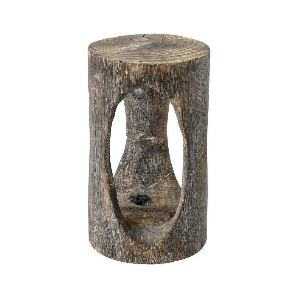 HandCarved Hollowed Wood Drum Stool Made Of Wood In Natural Finish