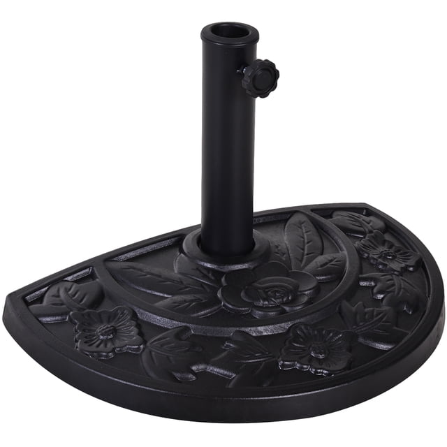 Outsunny 20 lbs Half Round Patio Umbrella Base 20" Outdoor Decorative Resin Parasol Stand Holder For Φ1.5", Φ1.9" Pole, Black