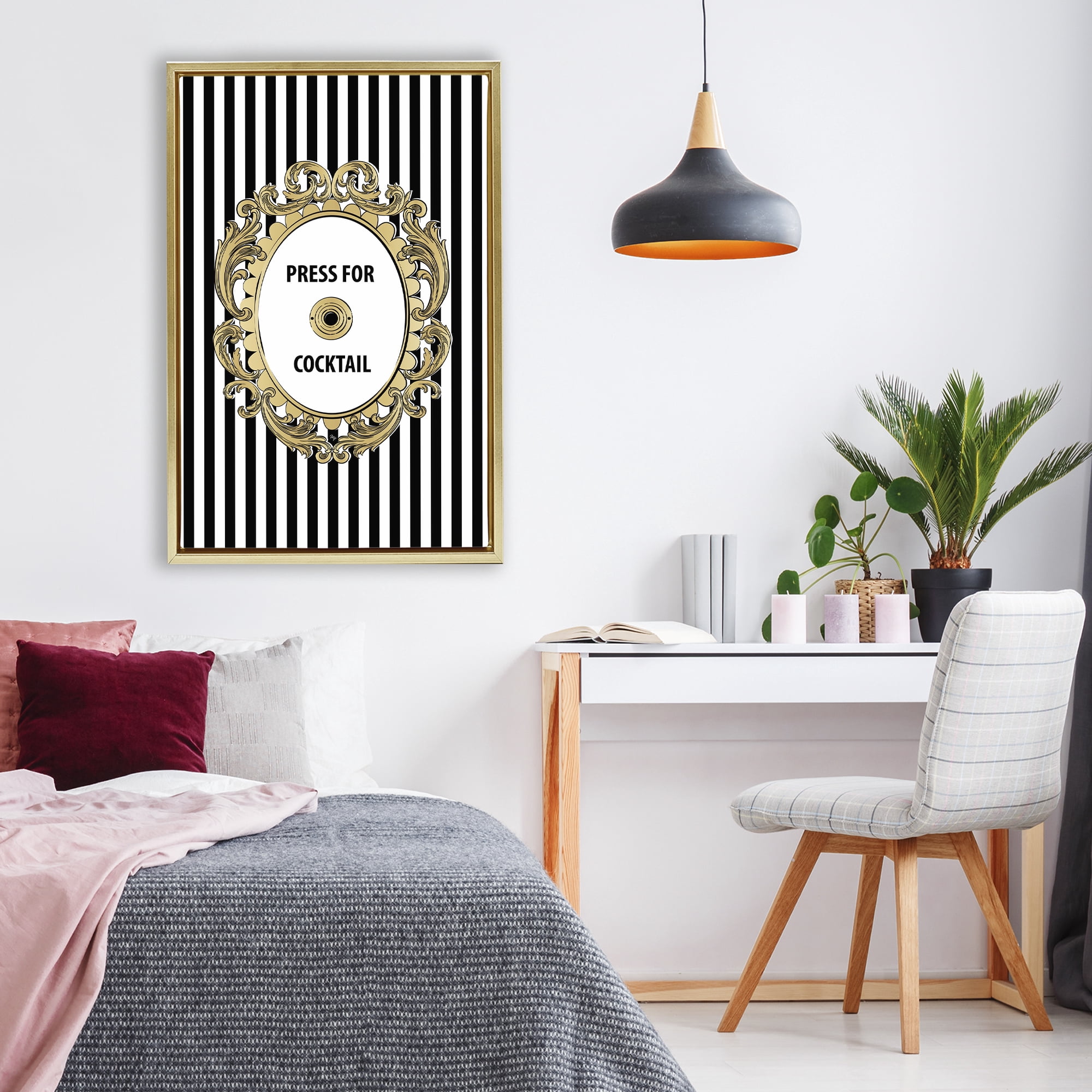 Stupell Industries Press For Cocktail Celebration Gold Framed Floater Canvas Wall Art, design by Martina Pavlova