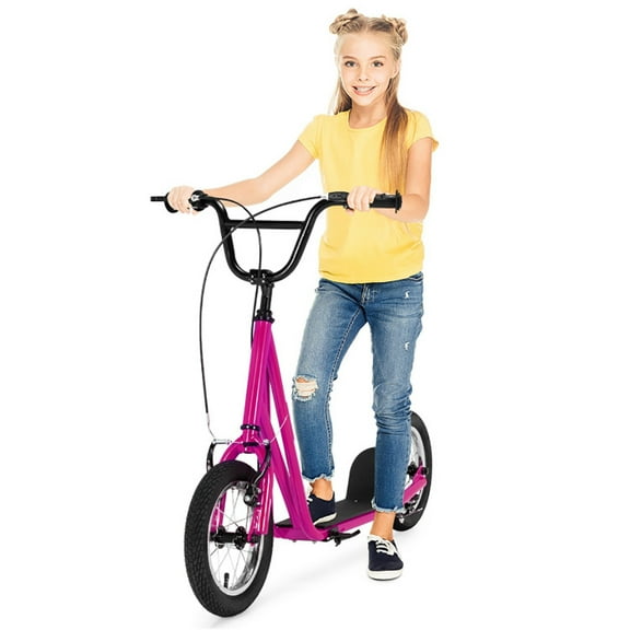 CIPACHO Height Adjustable Kid Kick Scooter with 12" Air Filled Wheel, Children Bicycle Toys for Girls Boys Ages 8-12 Years, Great Gift for Kids, Pink