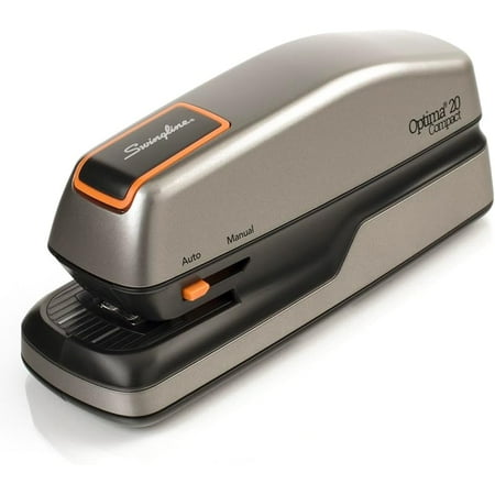 Electric Stapler, 20 Sheet Capacity, Optima 20, Jam Free, Compact, Automatic or Manual, Plug In or Battery, Orange and Gray (48207)