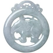 EOEMY Natural Grade A Jade Jadeite Lucky Men Women Elephant Circle Pendant