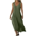 thumbnail image 2 of LADIGASU Women's Solid Color Cotton Linen Short Sleeved V-neck Dress Skirt, 2 of 7