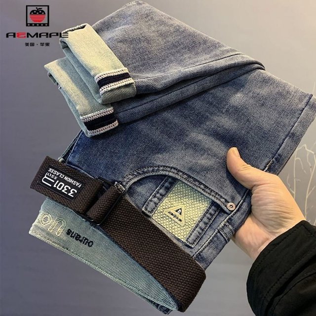 Pantalones vaqueros ajustados para hombre, ropa de calle de lujo coreana, ropa de diseñador de longitud completa, moda elegante, cómoda