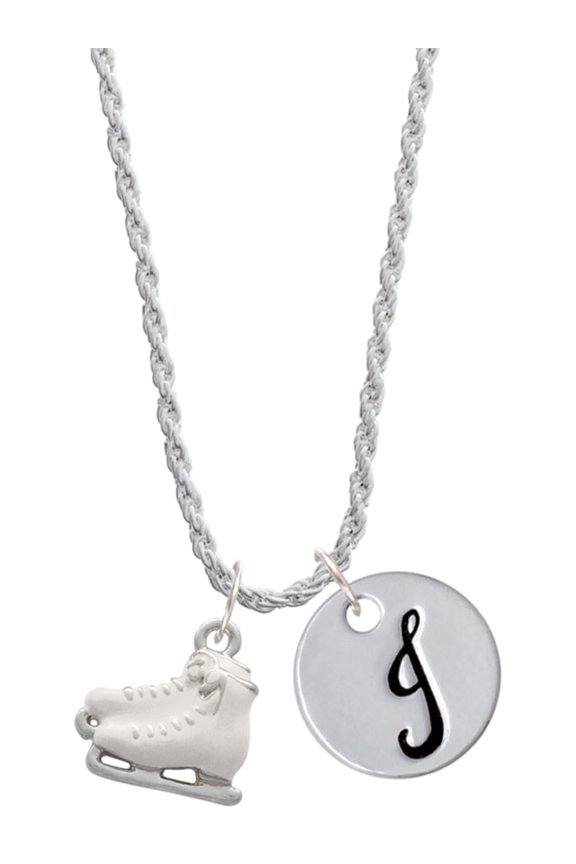 Silvertone White Ice Skates Silvertone Script Initial Disc - J - Charm Necklace, 20"+3"
