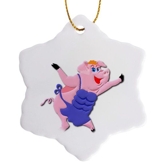 3drose, Miss Piggly Wiggly, 3 inch Snowflake Porcelain Ornament
