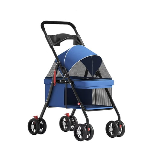 ziertyon Foldable Pet Stroller for Small Dogs Cats up to 22lbs, Lightweight 4-Wheel Travel Jogger with Mesh Storage, Blue