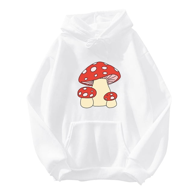 Sudadera con capucha Hanzidakd para mujer, bonita sudadera con capucha de hongo kawaii para adolescentes, ropa para niñas, sudadera con capucha, camisetas blancas L