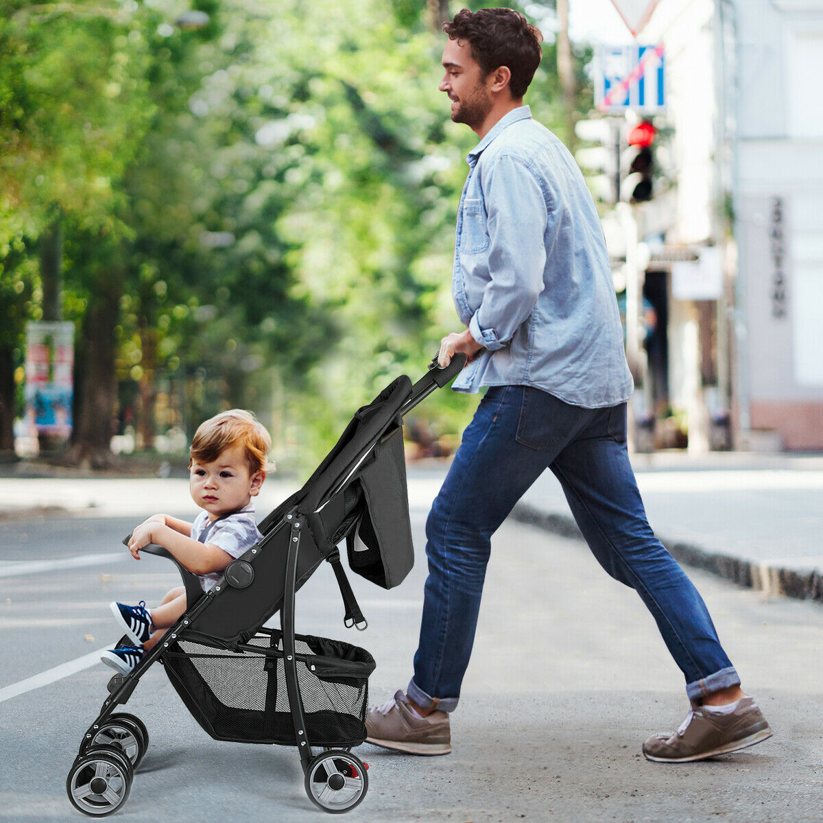 Costway Lightweight Baby Stroller with 5-Point Harness, Black photo 2