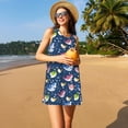 thumbnail image 3 of Fotbe Colorful Cartoon Shark Vestido de Verano sin Mangas para Mujer – Vestido Midi Línea A, Estilo Camiseta Floral, Vestido Playero Casual y Fluido, 3 of 7