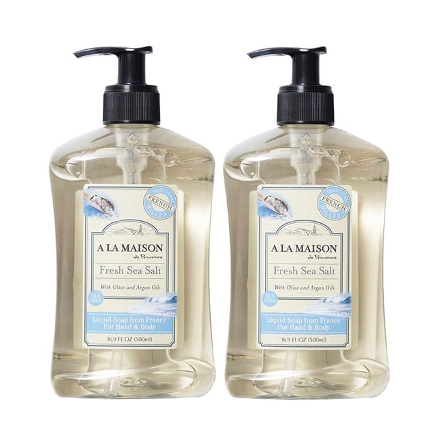 A LA MAISON Jabón líquido para manos, sal marina fresca, usos: manos y cuerpo, aceites esenciales a base de plantas, vegano, sin crueldad, sin alcohol ni parabenos (paquete de 2 de 16,9 oz)