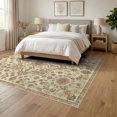 thumbnail image 3 of ODIKA 6'x9' Washable Area Rug Vintage Cream Farmhouse Scroll Frame Beige Neutral That Boho Flowing Dynamic for Queen Size Bedroom, Under Bed, Master Suite, Easy Care, Non-Shedding, 3 of 7
