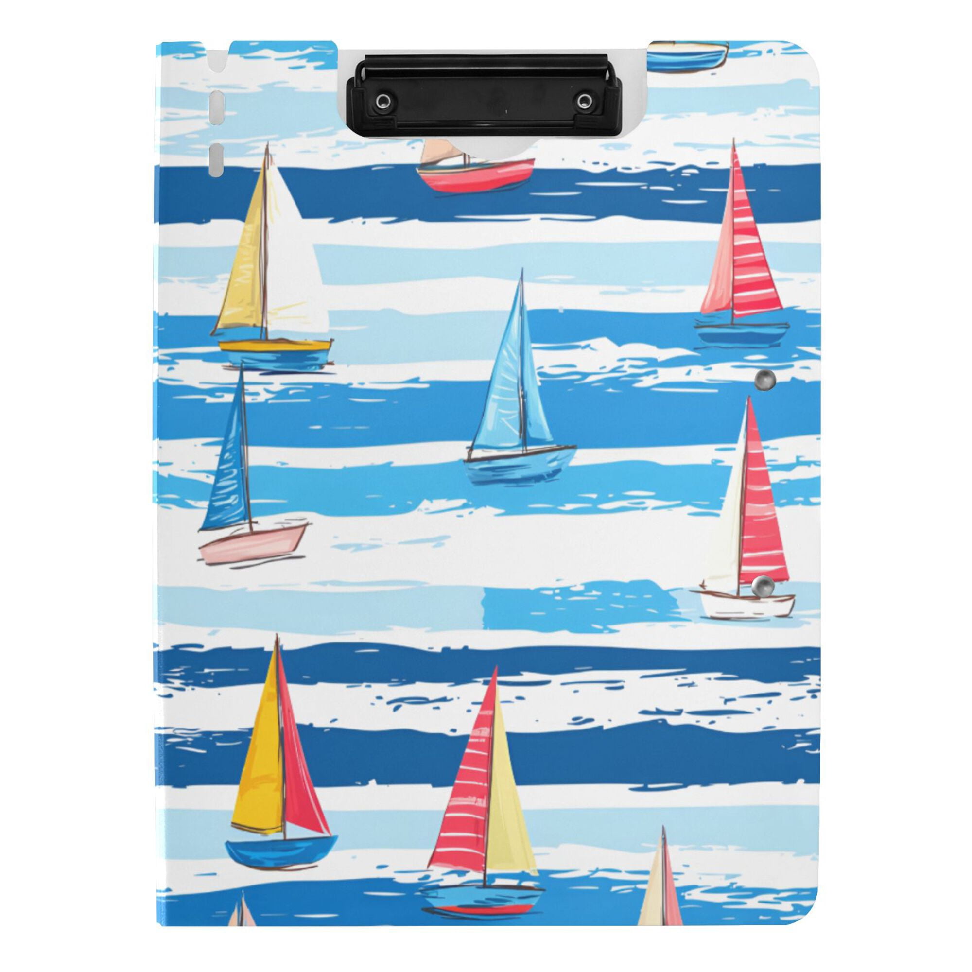 FORMRS A4 Clipboard Folder with Pen Holder Horizontal Foldable School Office Binder, Yellow Sailboats
