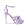 thumbnail image 3 of BLISSFUL STEP Women's Satin Knot Platform Stiletto Heel Sandals Purple 7.5, 3 of 7