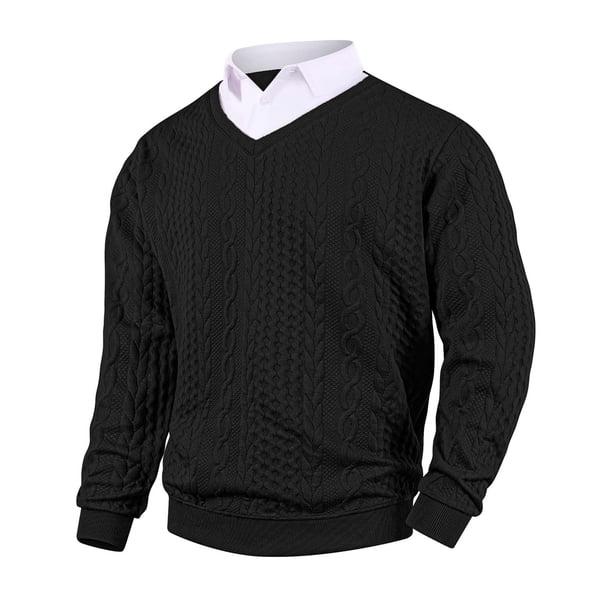 Ceisia Men's Regular-Fit Fake Two-Piece Cable-Knit V-Neck Sweater Multi-Solid Gift