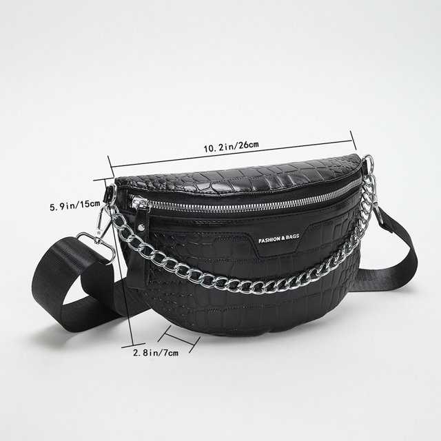 Bolsa De Pecho Bolso de pecho con patrón de cocodrilo, bolso de cintura de señora con cadena gruesa informal para el trabajo (negro) Ndcxsfigh Para Estrenar