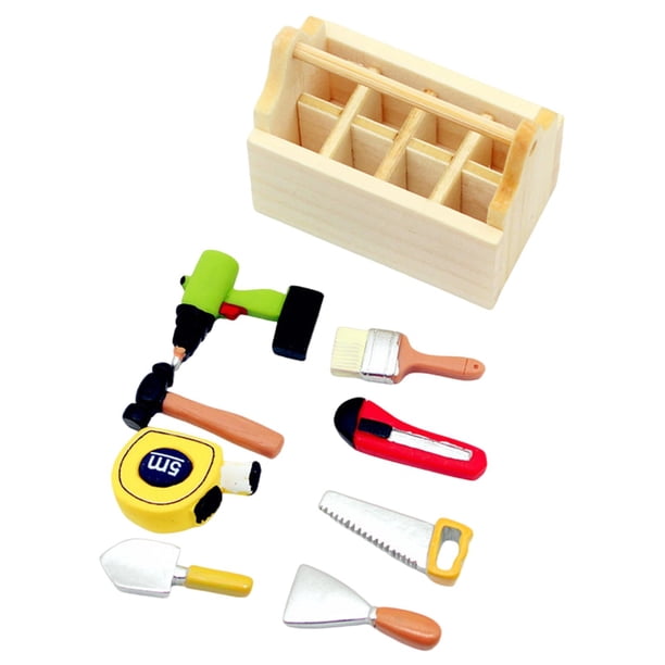 Caja de herramientas en miniatura para casa de muñecas, escala 1:6 y 1:12, decoraciones para casa de muñecas. Juego de brocas para madera