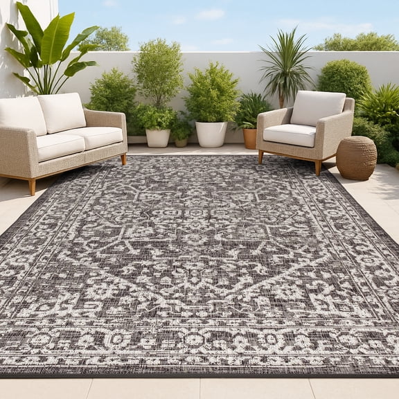 JONATHAN Y SANTA MONICA 8 x 10 Area Rug, Malta Bohemian Medallion Textured Weave - Black/Gray, SMB104C-8