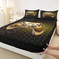thumbnail image 3 of Homewish Gold Gamepad Gaming Twin Sheet Sets,Teen Video Game Twin Fitted Sheet,Geometric Hockeycomb Hexagon Flat Sheet For Boys Girls,Super Cozy Bedroom Decoration,3pcs, 3 of 7