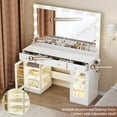 thumbnail image 6 of PUFFCAFE Makeup Vanity Desk with Mirror and Lights,47" White Vanity Table with Power Outlet & RGB Glass Cabinet,Large Dressing Table for Women Bedroom, 6 of 8